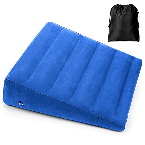 USHMA Inflatable Wedge Pillow, Portable Travel Wedge Pillow, Fast Inflation & Deflation Inflatable Wedge Pillows for Travel, Blow Up Sleeping Back Knee Bed (Blue) - color: Blue, size: 24*24*8"