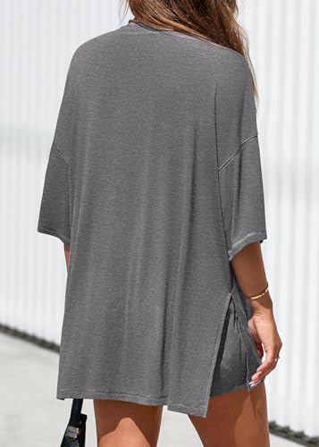 KIRUNDO 2 Piece Sets for Women Summer Lounge Sets Casual - color: Dark Grey, size: Small