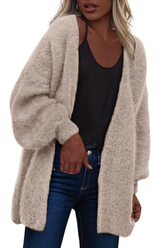 dowerme Women Open Front Slouchy Cozy Chunky Knit Cardigans - color: Camel, size: X-Large