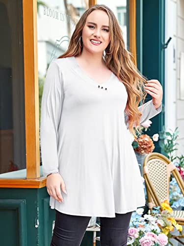 LARACE Women Plus Size Tunic Tops Long Sleeve Shirts for Leggings - color: White, size: 2X