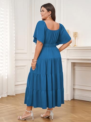 Plus Size Casual Summer Boho Maxi Long Dresses for Curvy Women - color: Lake Blue, size: 4X-Large Plus