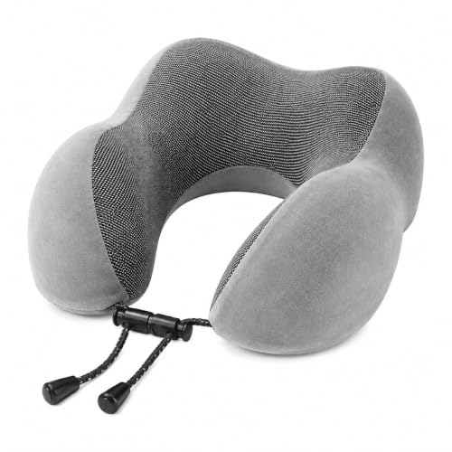 Purroch Travel Neck Pillow, Memory Foam Ergonomic U-Shape Neck Pillow with Chin Support, Head & Neck Support Travel Pillow for Plane, Car & Train, Gray