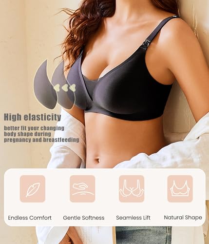 Avidlove Nursing Bras for Breastfeeding Wireless Seamless Maternity Bra - color: Black, size: Large