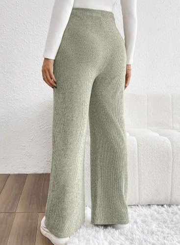 BLENCOT Maternity Pants Casual Stretchy Wide Leg Pregnancy Trousers - color: Light Green, size: Large
