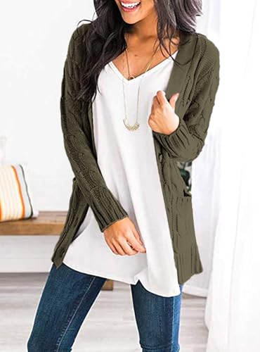 PRETTYGARDEN Women's Cable Knit Cardigan Sweaters Fall - color: Army Green, size: Small