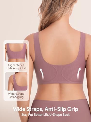 Seamless Front Closure Jelly Bras for Women No Underwire,Push Up Bra - color: Black/Lotus Pink/Blue, size: XX-Large