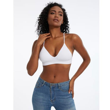 Seamless Bra for Women Low Back Bralette Wirefree Spaghetti Bra with Padded Removeable - color: Snow White, size: Small