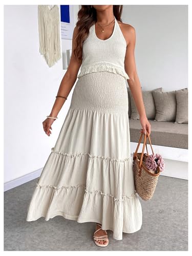 OYOANGLE Women's Maternity 2 Piece Skirt Set Outfits - color: Apricot, size: Small