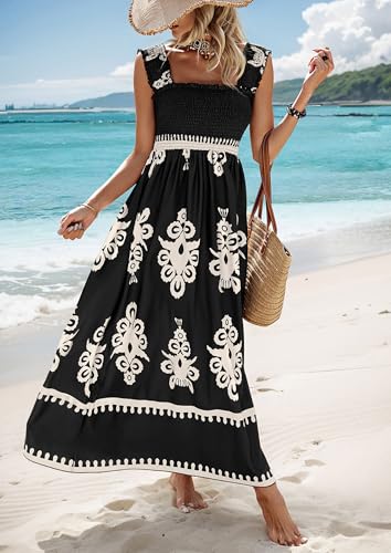 PRETTYGARDEN Women's Sleveless Boho Maxi Dress - color: Floral Black Apricot, size: Medium
