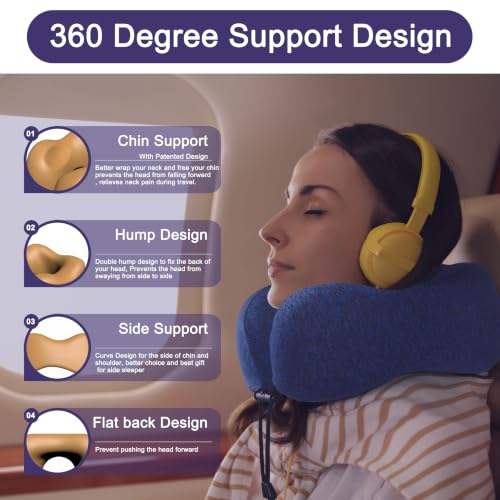 napfun Neck Pillow for Travel, Memory Foam Airplane Pillow, Full Dark Blue - color: Blue