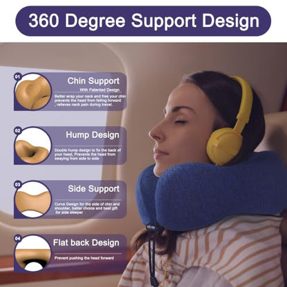 napfun Neck Pillow for Travel, Memory Foam Airplane Pillow, Full Dark Blue - color: Blue