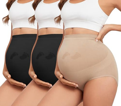 Maternity Underwear Seamless Belly Support Pregnancy Shapewear Under Dress - color: 2*black+1*nude, size: Medium