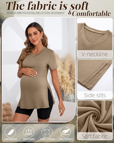 Ficerd 3 Pack Women's Maternity Shirts - color: Army Green, Cream, Khaki, size: Small