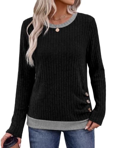 Sampeel Long Sleeve Shirts for Women Lightweight Sweaters Fall Tops - color: Black, size: 2X