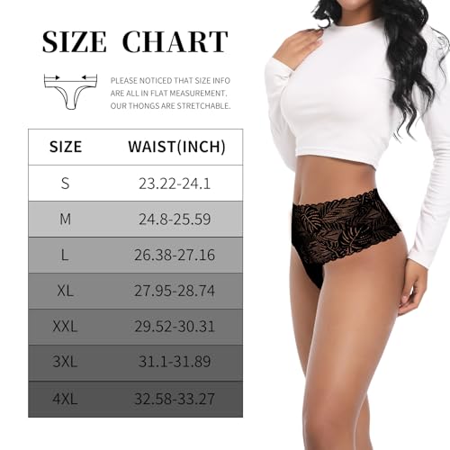 High Waisted Leaf Thick Waistband Lace Cotton Soft Thong Plus Size - color: 5 Pieces Black, size: Medium