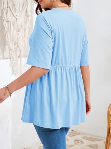 Beautife Womens Plus Size Babydoll Tops Summer Peplum Flowy Tunic Blouses - color: Light Blue, size: 5X-Large Plus