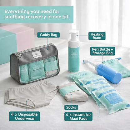 Mama & Wish Postpartum Essentials Kit | Peri Bottle, Witch Hazel & More - size: 12 Pieces (Postpartum Kit)