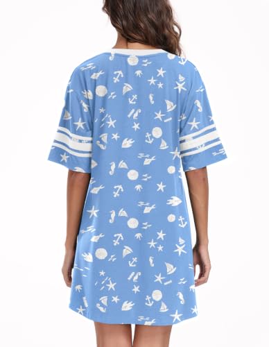 REGAI Women's Nightgowns Short Sleeve Soft Sleepshirt - color: Blue Sea, size: Small