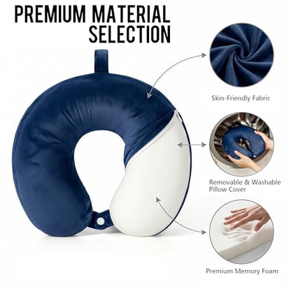 Travel Neck Pillow for Airplane with Pure Memory Foam(Dark Blue) - color: Dark Blue