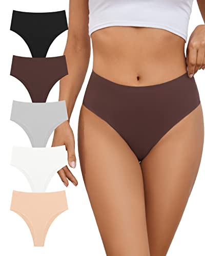 No Show High Rise Bikini Panties Women's Seamless Underwear Pack - color: Mix-5pack, size: Large