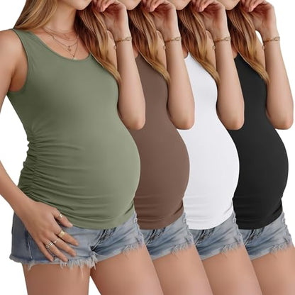 Ficerd 4 Pcs Womens Maternity Sleeveless Tank Tops - color: Black, White, Army Green, Coffee, size: Small