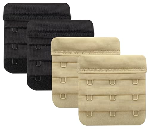 Women Bra Extenders 2 Hook/3 Hook/4 Hook Soft Bra Strap Extension - color: Bra Extender 3 Hook Black/Beige