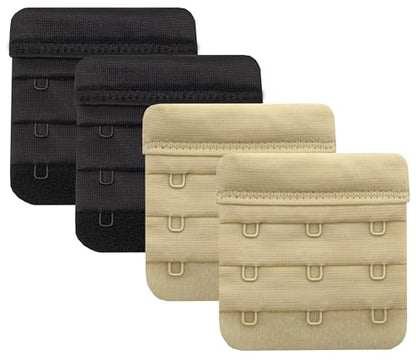 Women Bra Extenders 2 Hook/3 Hook/4 Hook Soft Bra Strap Extension - color: Bra Extender 3 Hook Black/Beige