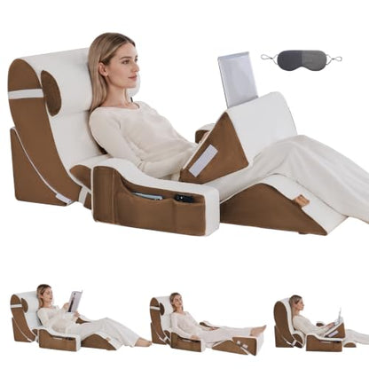 Wedge Pillow Set for After Surgery,White/Dark Brown,9PCS-23.2" - color: White/Dark Brown, size: 9PCS-23.2''