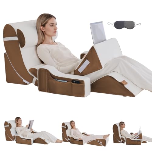 Wedge Pillow Set for After Surgery,White/Dark Brown,9PCS-23.2" - color: White/Dark Brown, size: 9PCS-23.2''