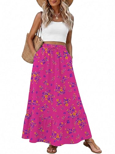 Heymoments High Waisted Maxi Skirts for Women with Pockets - color: B13-pink Osmanthus, size: Large
