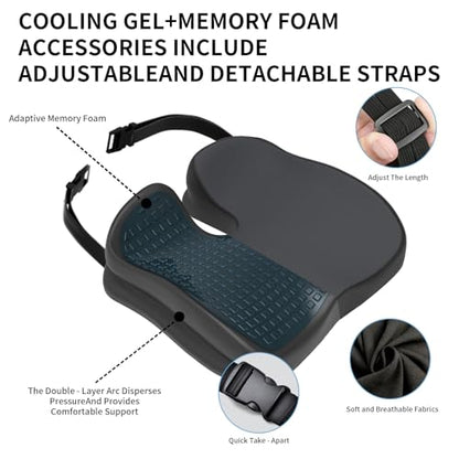 Memory Foam Ergonomic Seat Cushion for Office Chairs Pain Relief - color: Charcoal Black Mesh