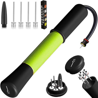 Ball Pump with Needle Storage, 5 Needles & Extension Hose for Sports Balls - color: Green