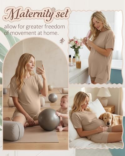Women's Maternity Pajamas Set 2 Piece Outfits - color: Khaki, size: X-Large