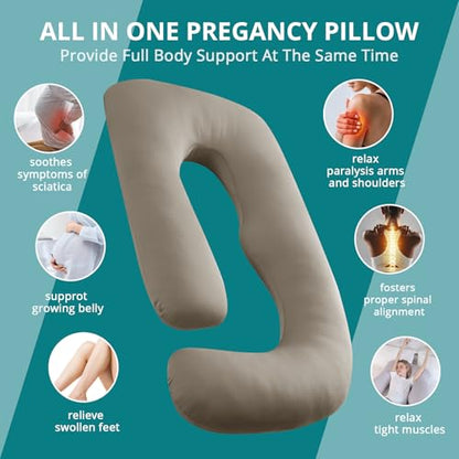 Cooling Pregnancy Pillows for Sleeping, 57'' Full Body Pillow, Linen - color: Linen, size: 57 Inch
