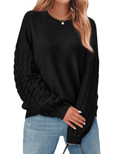 PRETTYGARDEN Womens Fall Sweaters 2025 Cable Knit Long Sleeve Crewneck Casual Chunky Pullover Oversized Sweater Outfits - color: Black, size: Small