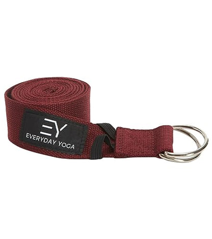 Everyday Yoga Strap with Metal D-Ring Athletic Stretching, 6ft/8ft/10ft - color: Merlot, size: 6 Foot