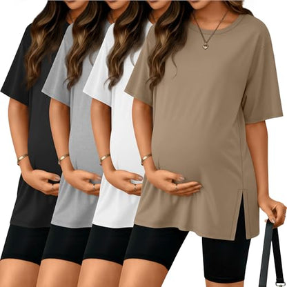 Riyiper 4 Pack Women's Short Sleeve Maternity T Shirts - color: Black, Light Heather Gray, White, Khaki, size: Medium