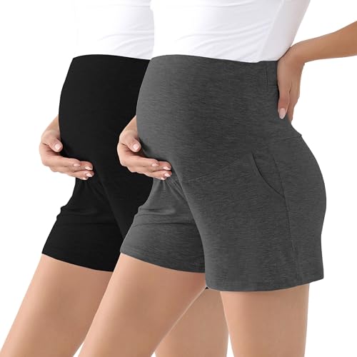 Viscose from Bamboo Maternity Summer Lounge Pajama Shorts - color: Black/Dark Grey, size: Small