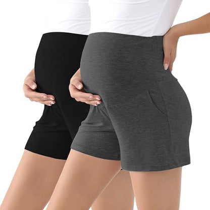 Viscose from Bamboo Maternity Summer Lounge Pajama Shorts - color: Black/Dark Grey, size: Small