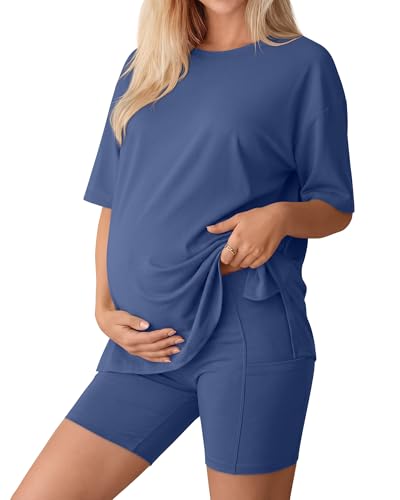 Huukeay Women's Maternity Set 2 Piece Outfits - color: Haze Blue, size: Medium