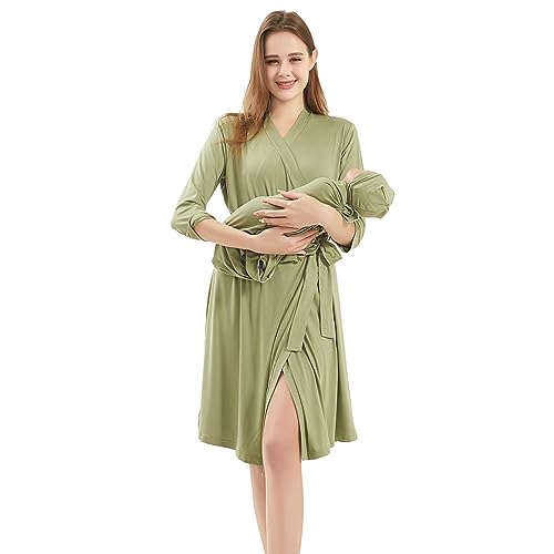 Galabloomer Maternity Robe and Receiving Blanket, Matching Mommy Labor Robe - color: Sage, size: Large