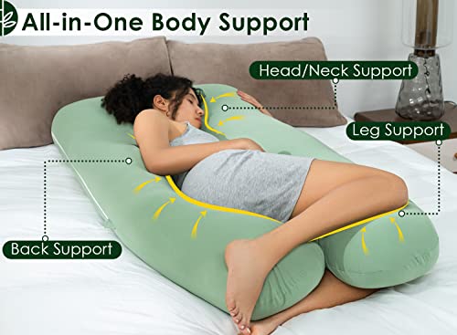 QUEEN ROSE Cooling Pregnancy Pillow, U Shaped Maternity Body Pillow, Green - color: Green