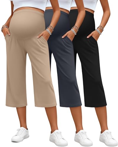 3 Pack Women's Maternity Capris - color: Black, Charcoal Gray, Khaki, size: X-Large