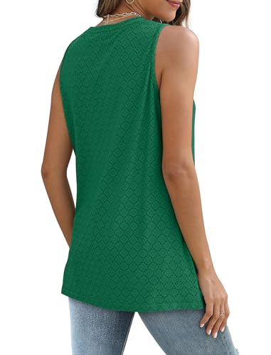 Sampeel Womens Tank Tops Eyelet Loose Casual Summer Tops Crew Neck Basic Sleeveless Shirts Trendy 2026 - color: Green, size: Medium