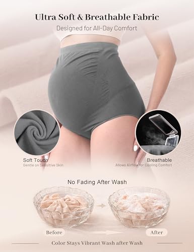 SUNNYBUY Maternity High Waist Underwear, Pregnancy Seamless Soft Panties - color: 2black 2dgrey-4pk, size: Medium