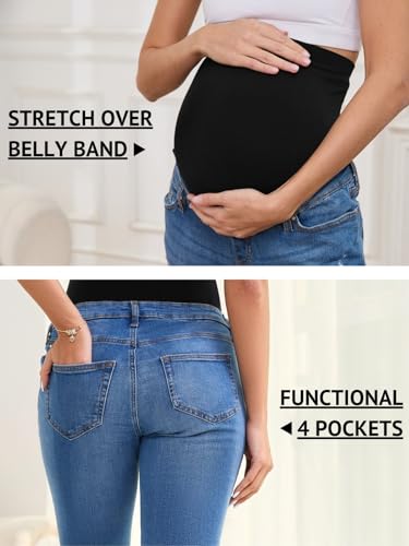 Women's Maternity Jeans Boyfriend Jean Over Belly Pregnancy Pants - color: Blue, size: Medium