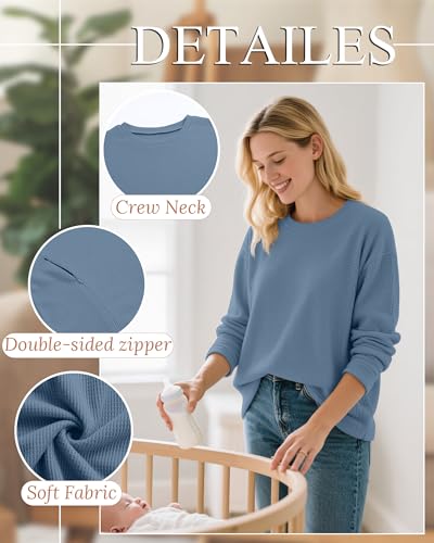 Oakgarden Women's Zipper Oversized Nursing Sweatshirts - color: Haze Blue, size: Medium