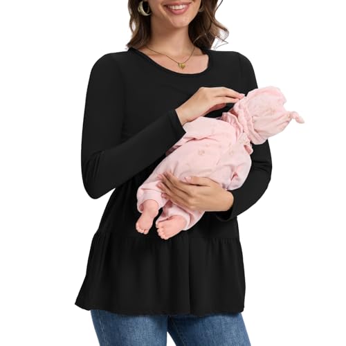 Bearsland Long Sleeve Nursing Top - color: Black & Dark Green & Dark Red, size: Medium