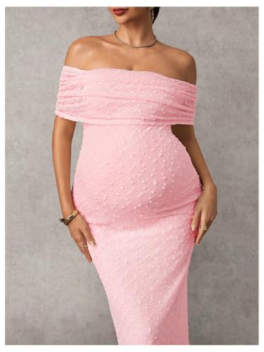 SweatyRocks Women's Maternity Off The Shoulder Dress Bodycon Maxi Dresses - color: Pink, size: X-Large