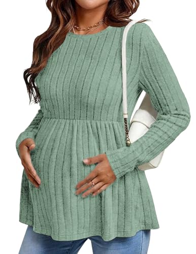 Maternity Shirts Dressy Long Sleeve Pregnancy Fall Tops Work Blouses - color: Light Green, size: Medium